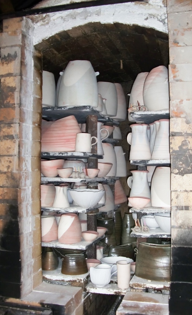 Mandy Parslow, wood-fired salt-glaze kiln packed and ready to fire.