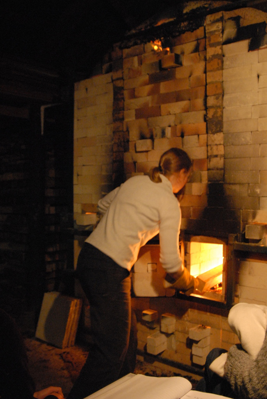Mandy Parslow, firing the wood fired salt glaze kiln in Tipperary